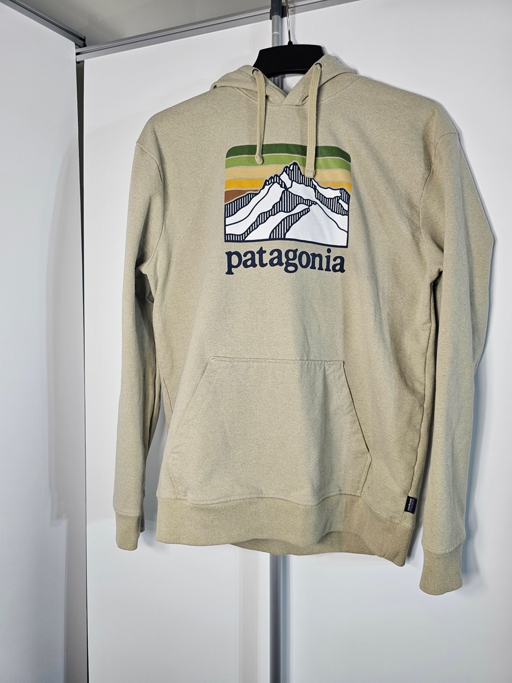 #278 Patagonia Uprisal Hoody Men’s Large Oatmeal Mountain Graphic Pullover Hoodi